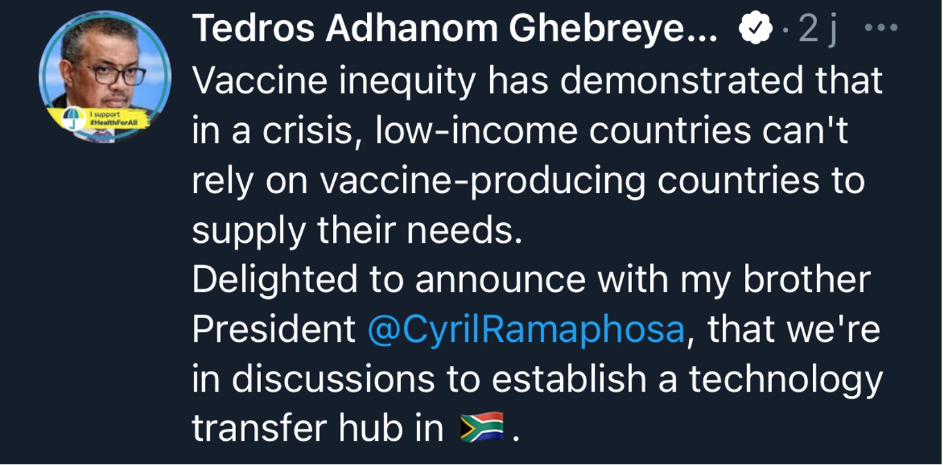 Dr Tedros Adhanom Ghebreyesus/screenshot of his tweet